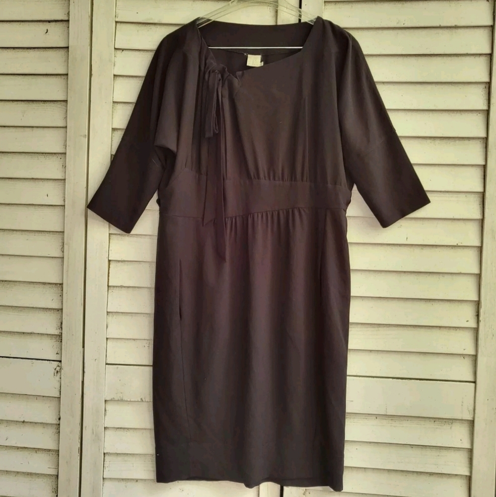 Malia Mills Black Peasant Dress Adjustable Neck Pockets Asymmetrical MISSING TIE